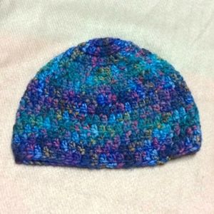 Newborn blue & purple crocheted baby hat